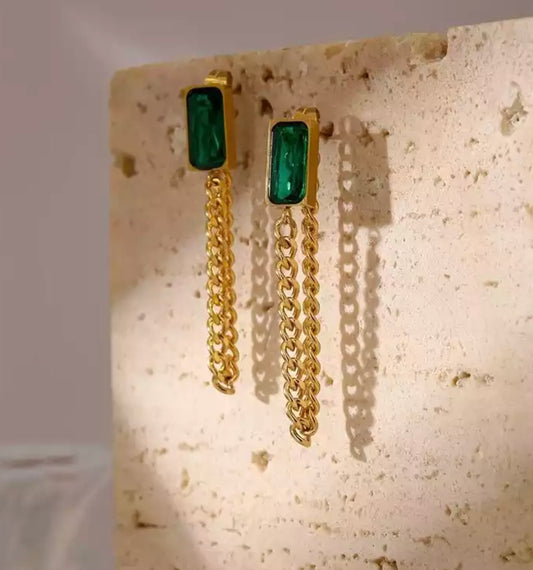 Emerald Gold Cuban Earring
