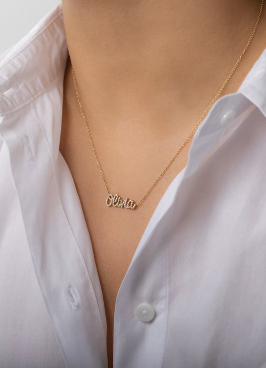 Personalised Charles & Colvard 18k Name Plate Moissanite Necklace