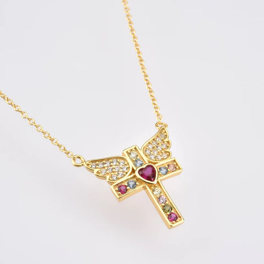 Gold Angel Wings Cross Necklace