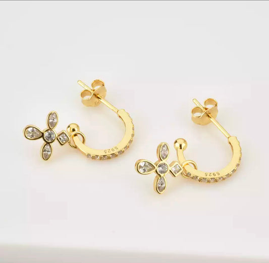 Gold Clear Deluxe Cross Earring