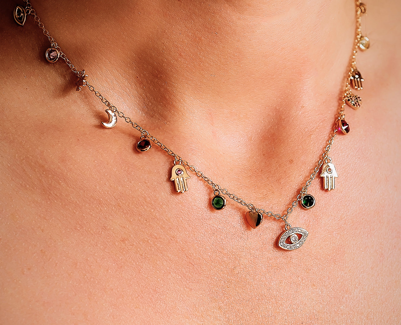 Gold Candy Sparkle Evil Eye Charm Necklace (Mix Metal)