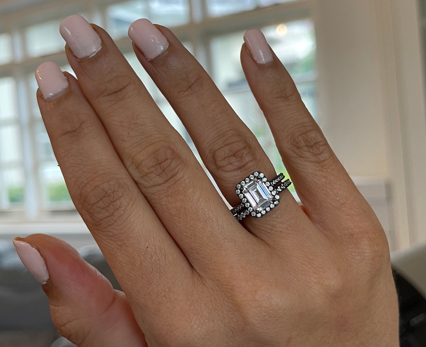 Gunmetal Halo Ring Set