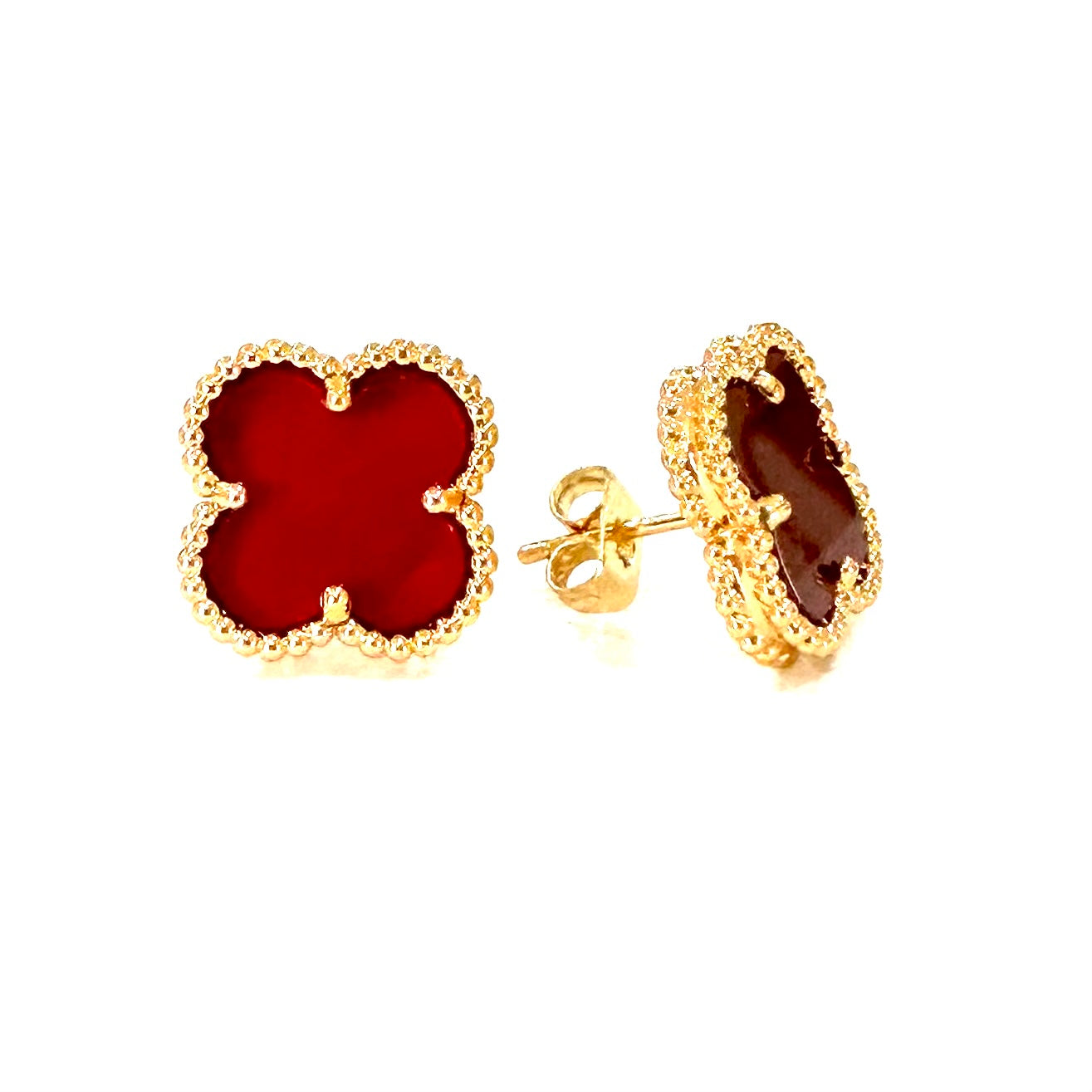 Red & Gold Clover Stud Earring (925)