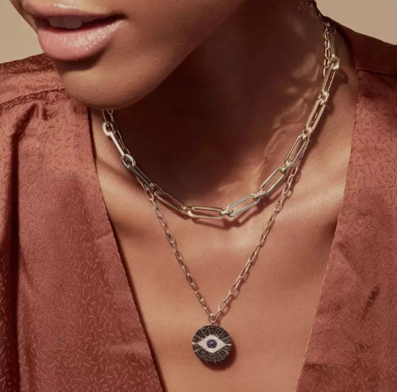 Ebony Evil Eye Disc Necklace