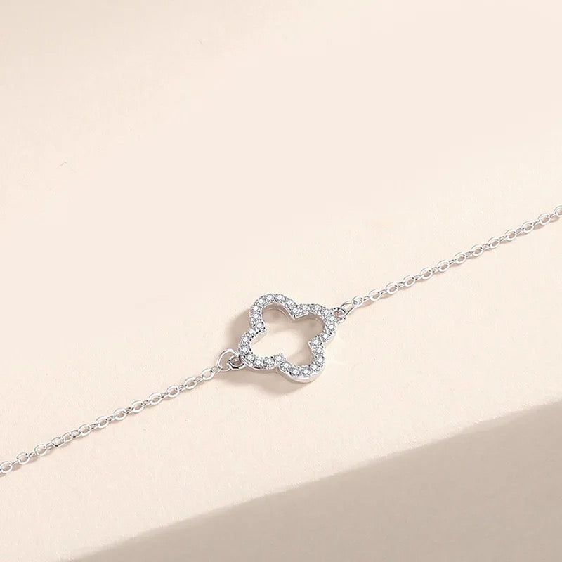 Silver Clover Pave Floating Bracelet