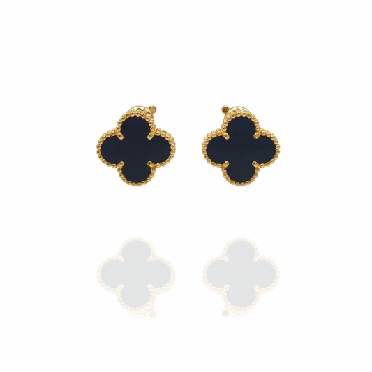 Black & Gold Clover Clip On Earring (925, 18k Vermeil)