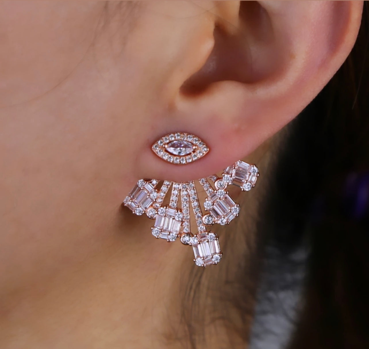 Rose Glitz Baguette Evil Eye Earring