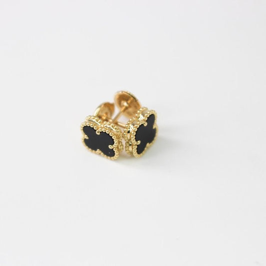 Black & Gold Dainty Clover Stud (925)