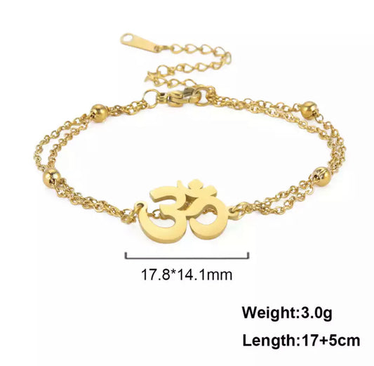 Gold Double Bead Aum Bracelet