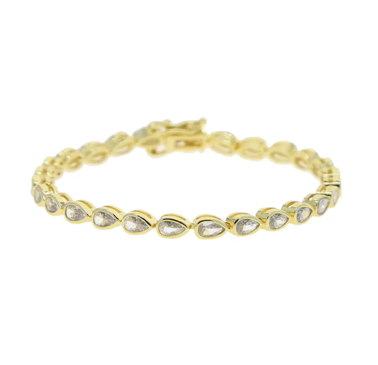 Gold Bezel Pear Tennis Bracelet