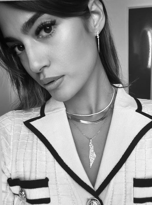 Silver Calligraphy Map Of Palestine Necklace