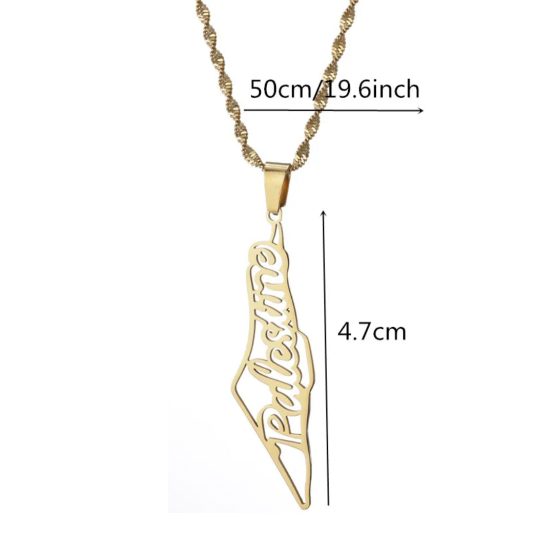 Gold Palestine Nameplate Map Necklace (50cm)