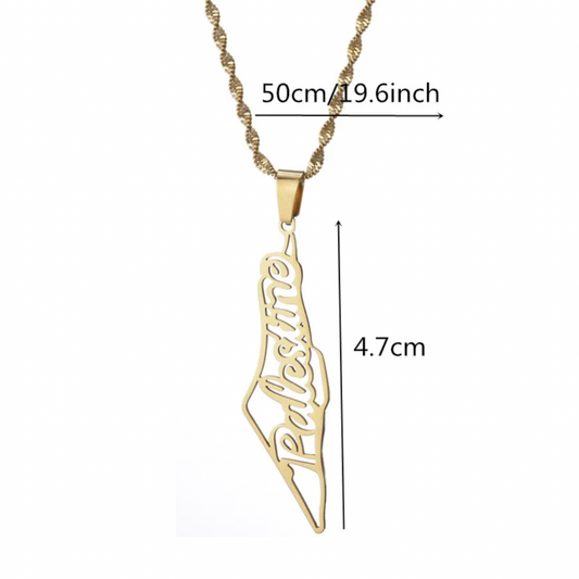 Gold Palestine Nameplate Map Necklace (50cm)