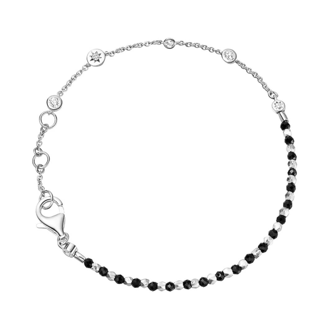 Silver Obsidian Abyss Bracelet (925, Platinum Vermeil)