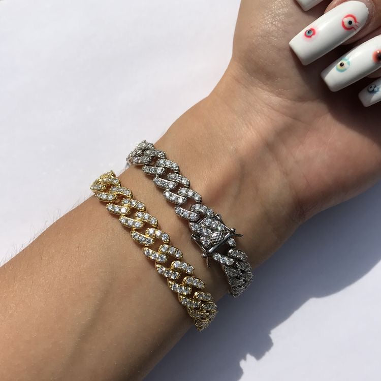 Gold Cuban Link Pave Bracelet