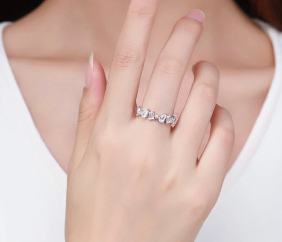 Silver Scintillating Stack Ring