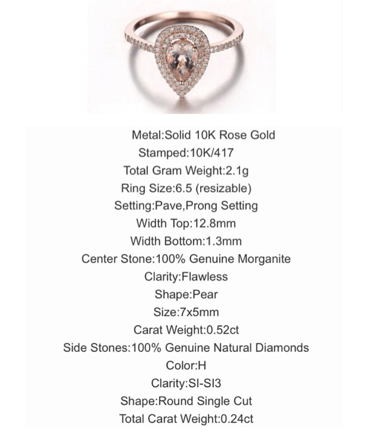 10k Astarah Morganite & Diamond Ring