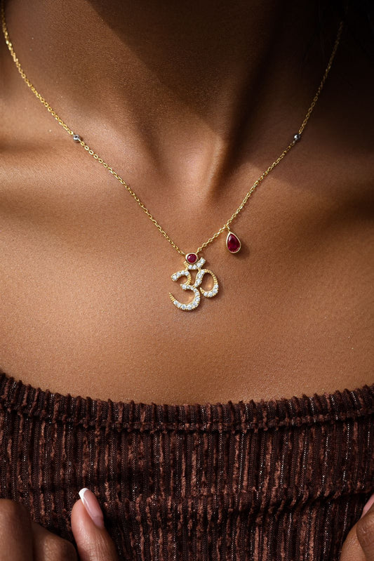 Gold & Red Sacrosanct Aum Necklace (925)