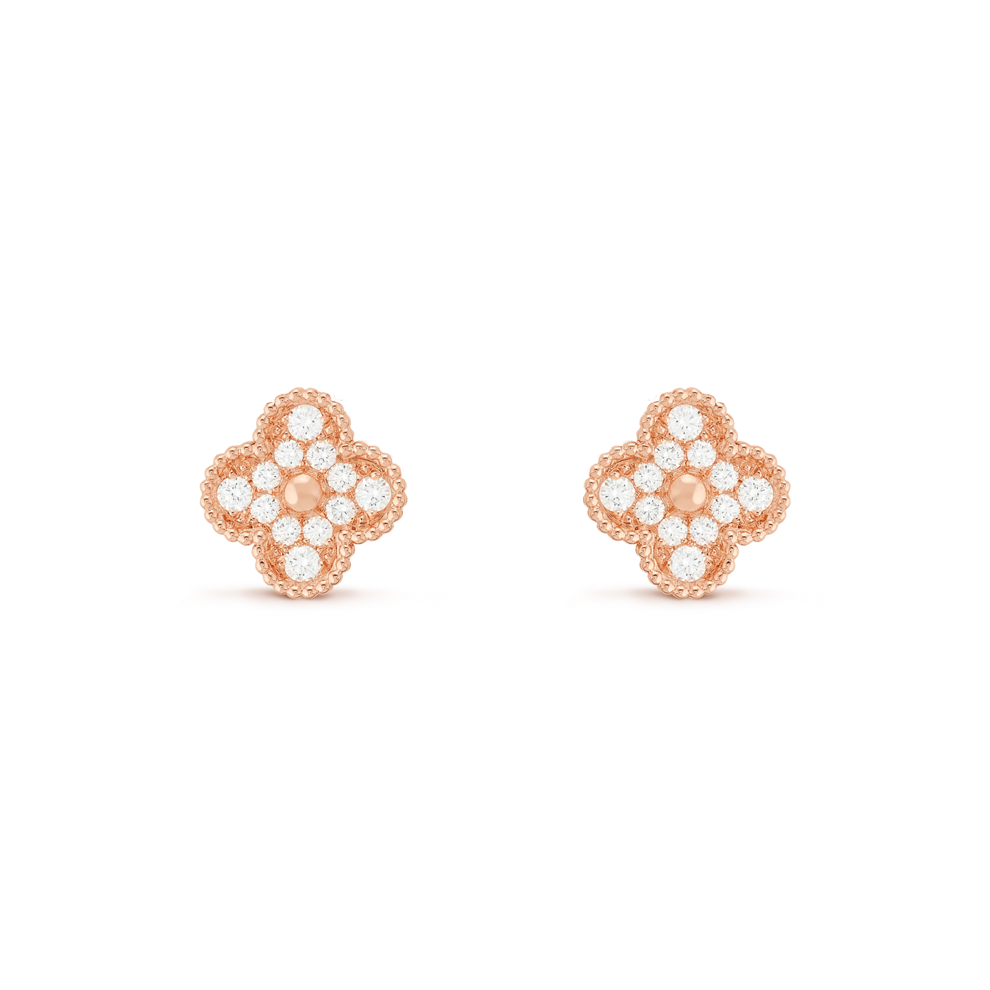 Full Rose Gold Pave Vintage Clover Earring