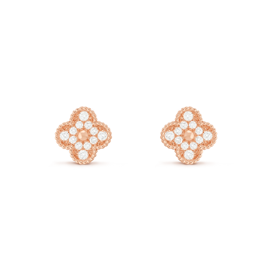 Full Rose Gold Pave Vintage Clover Earring