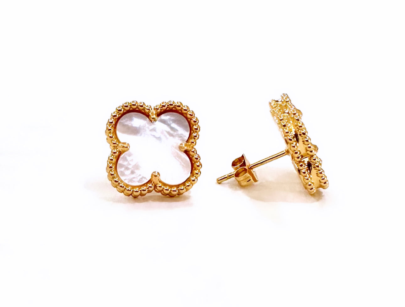 Gold & Pearl Clover Stud Earring (925)