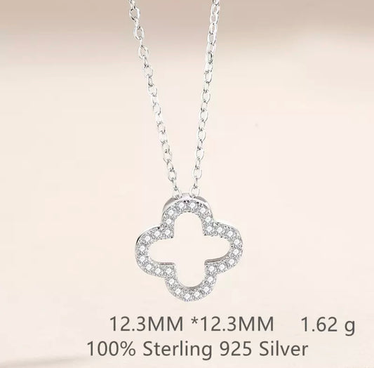 Silver Clover Pave Floating Necklace (925)