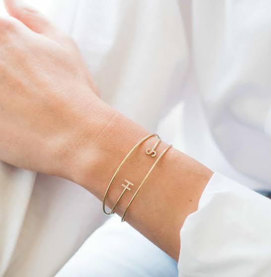 Ladies Gold Personalised Initial Cuff (58-60mm)