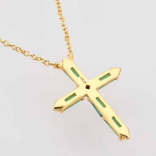 Emerald Baguette Cross Necklace