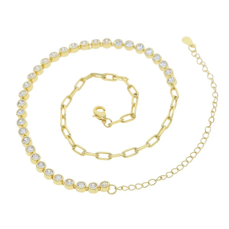 Gold Paperclip Tennis Necklace