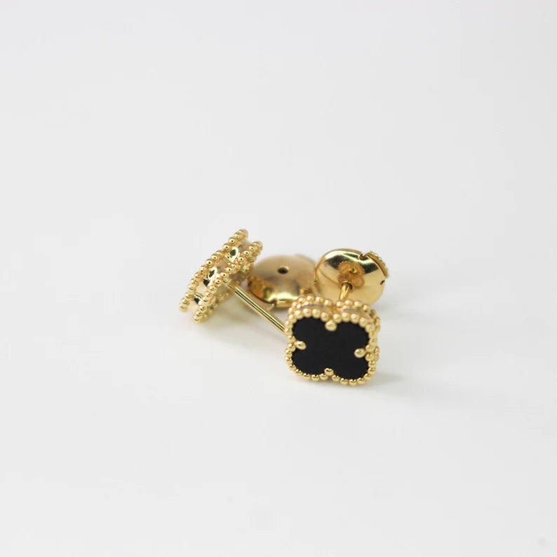 Black & Gold Dainty Clover Stud (925)