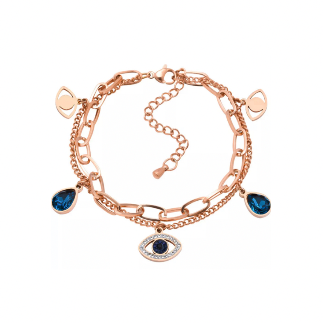 Rose Gold Evil Eye Charm Bracelet
