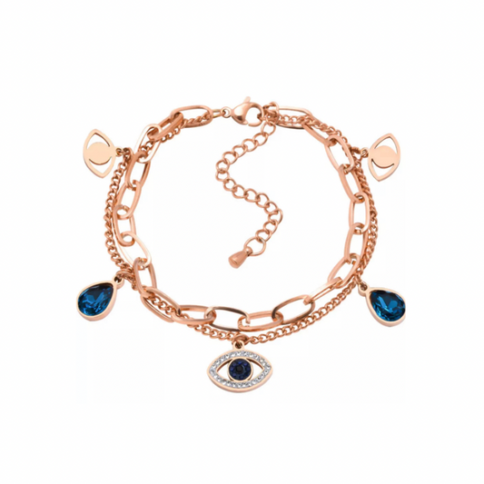 Rose Gold Evil Eye Charm Bracelet