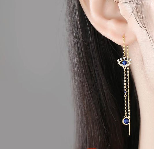 Gold Evil Eye Thread Earring