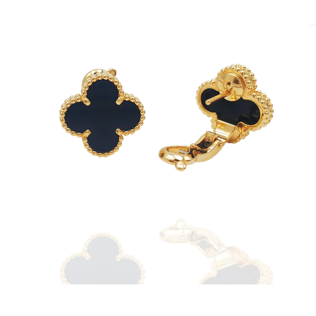 Black & Gold Clover Clip On Earring (925, 18k Vermeil)