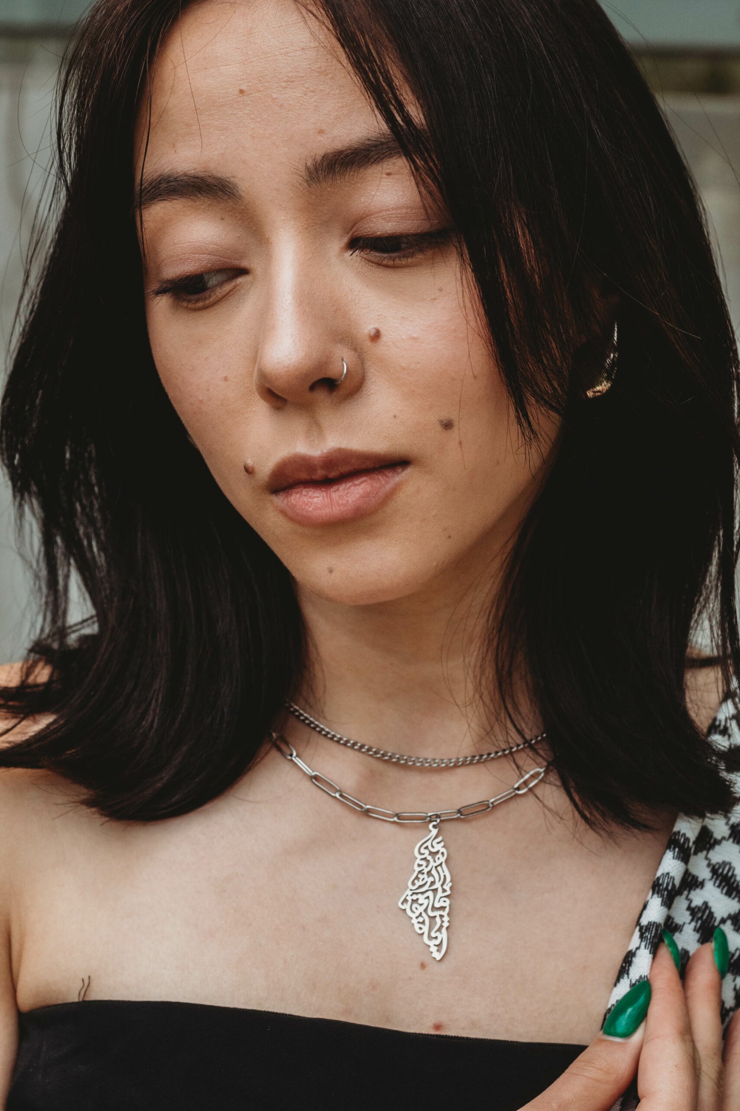 Silver Double Layer Paperclip Palestine Necklace