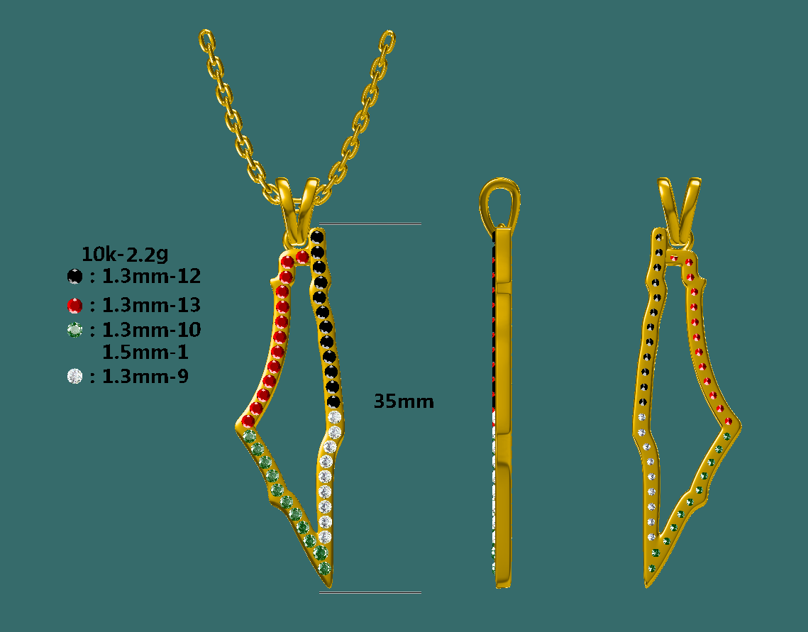 14k Solid Gold Colour Moissanite Palestine Map Necklace