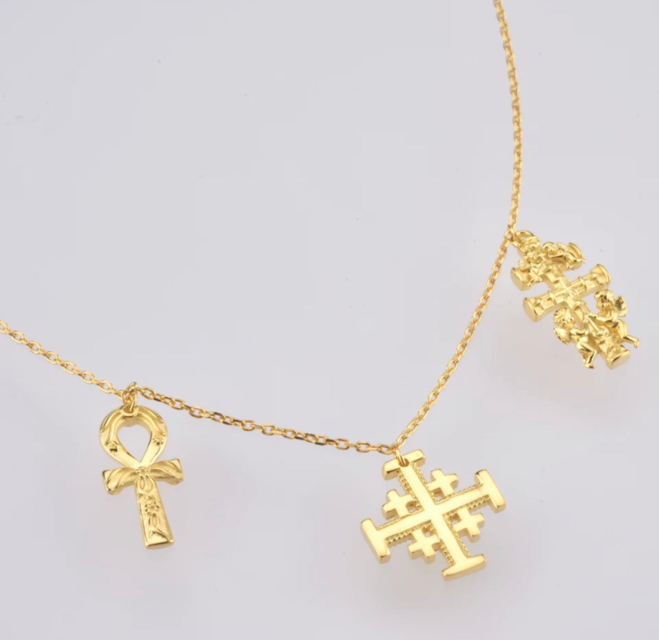 Triple Charm Cross Necklace