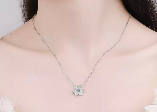 Silver Clover Pave Floating Necklace