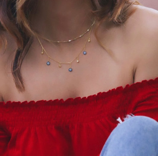 Rain Evil Eye Charm Necklace (Mix Metal, Rose & Gold)