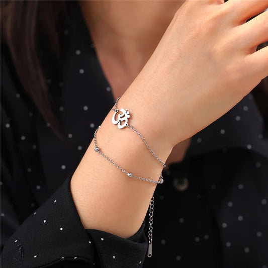 Silver Double Bead Aum Bracelet