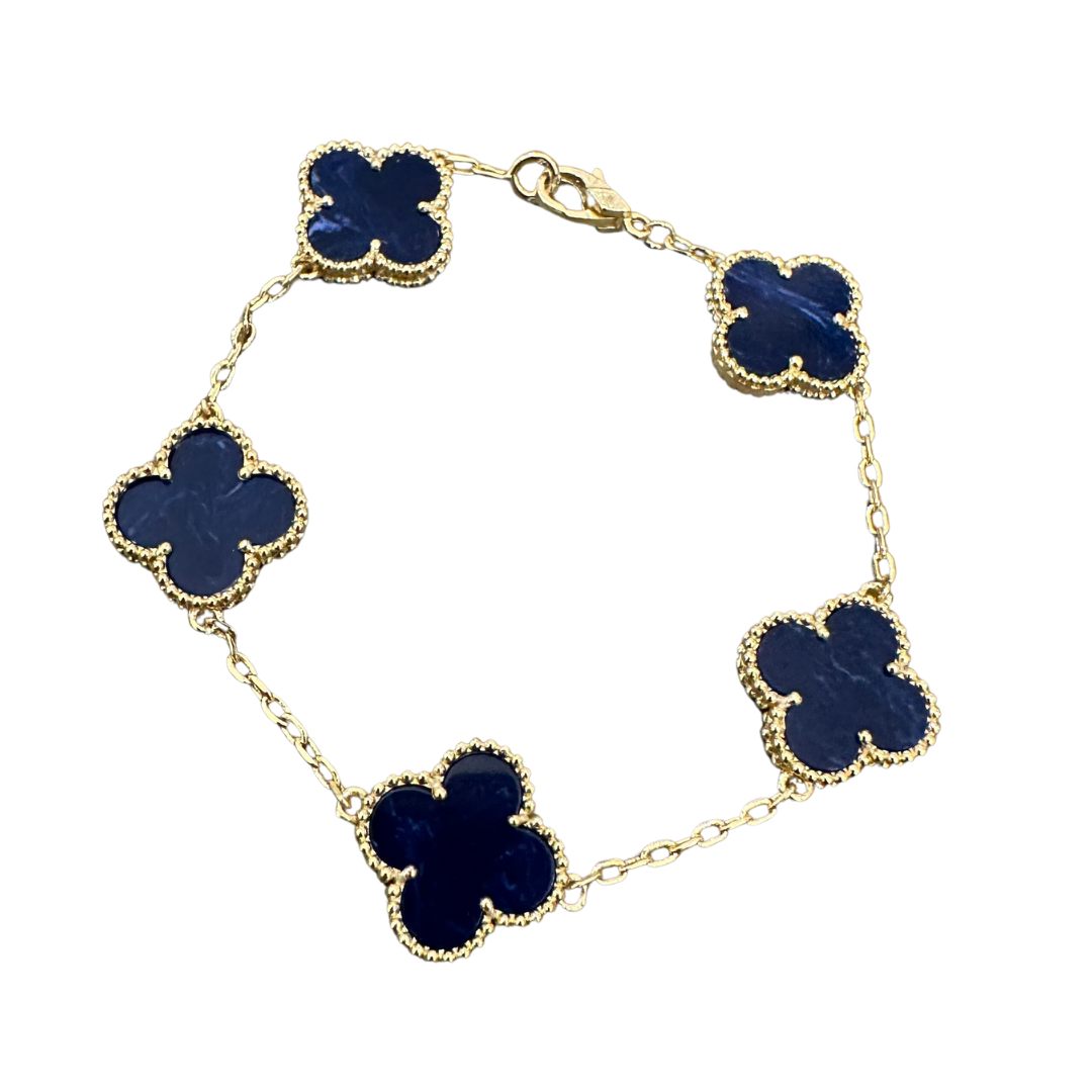 Pietersite Clover Bracelet Gold & Blue (925)