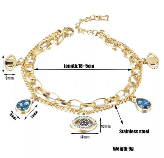 Gold Evil Eye Charm Bracelet