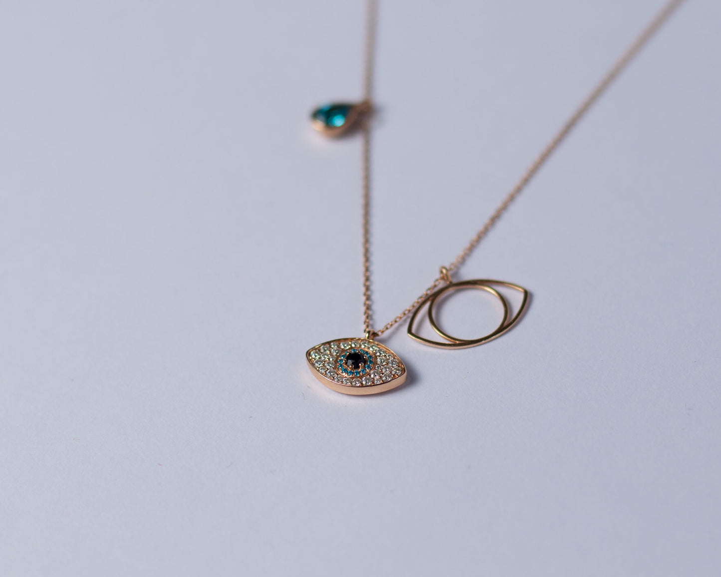 Rose Gold Aquamarine Evil Eye Necklace