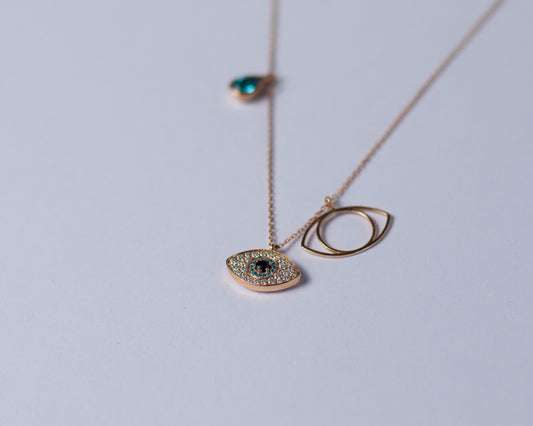 Rose Gold Aquamarine Evil Eye Necklace