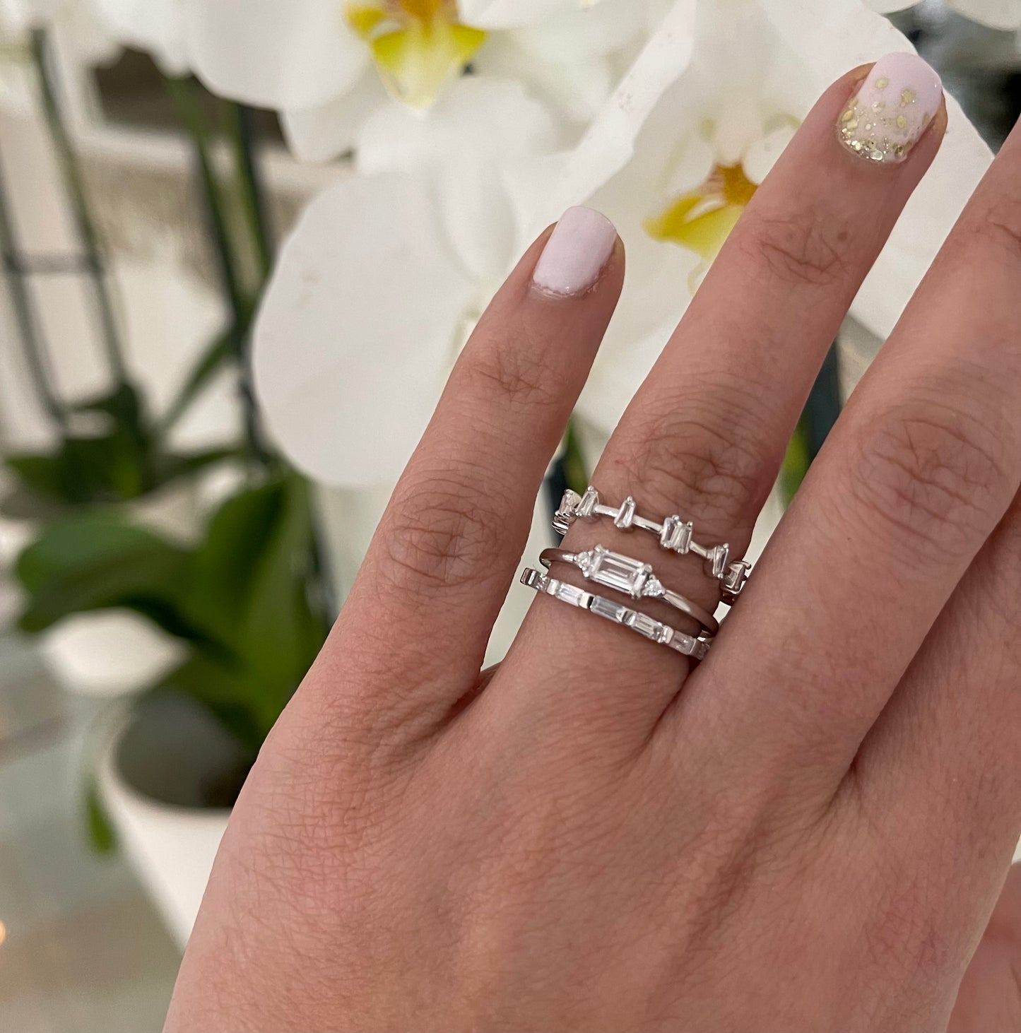 Silver Emerald Trilogy Stack Ring