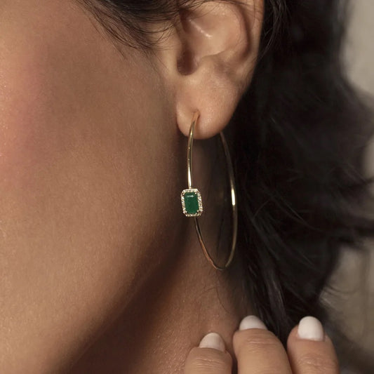Gold Emerald Hoop Earring