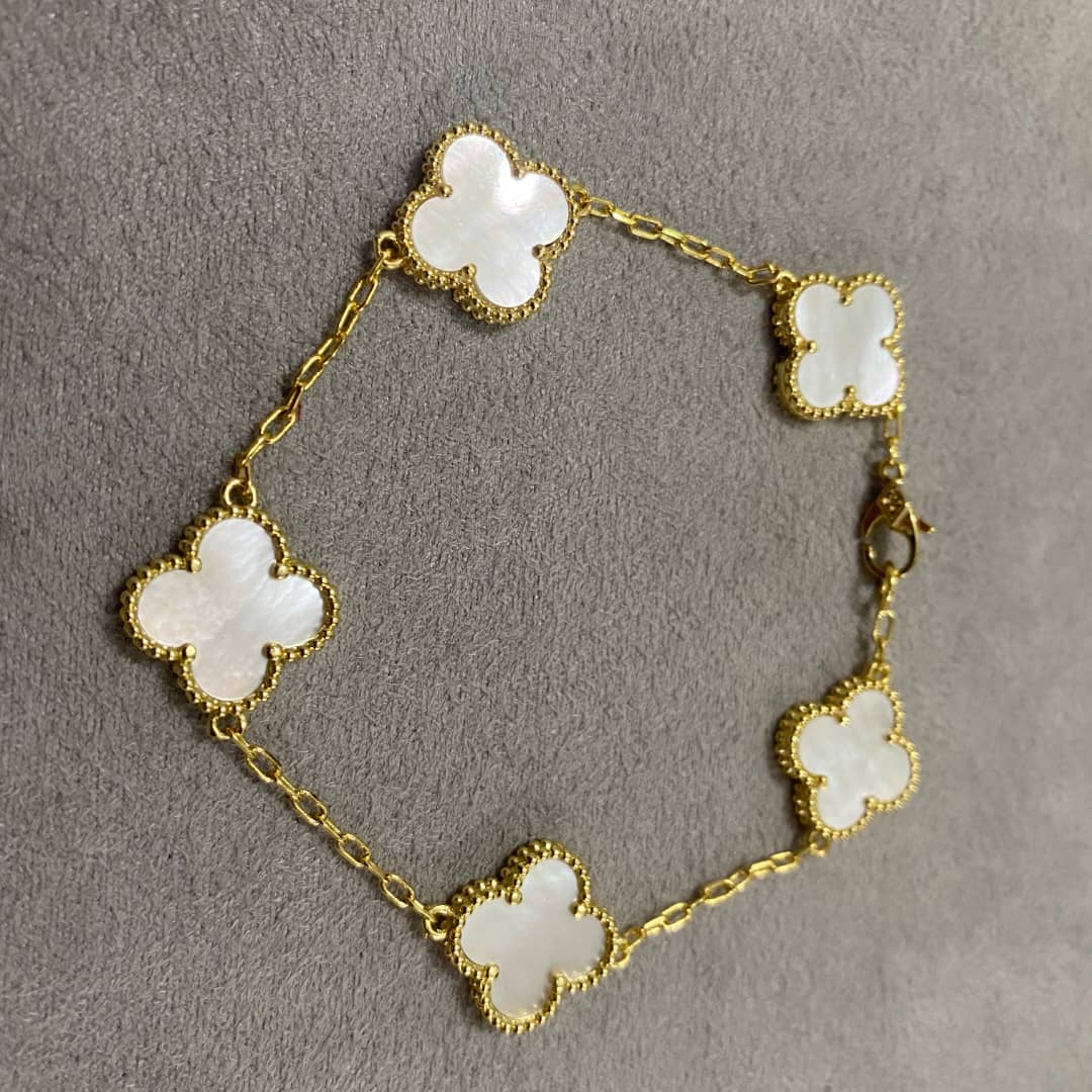 Gold & Pearl Clover Bracelet (925, Vermeil)