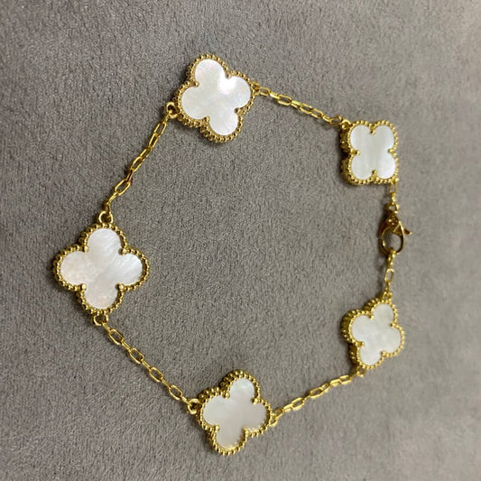 Gold & Pearl Clover Bracelet (925, Vermeil)