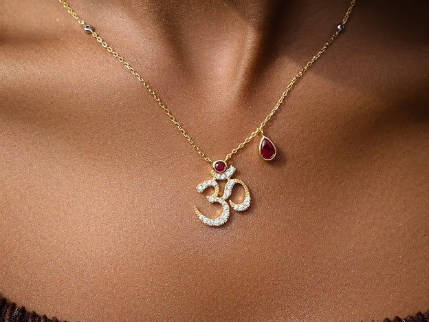 Rose Gold & Red Sacrosanct Aum Necklace (925)