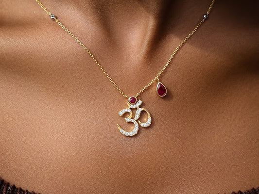 Rose Gold & Red Sacrosanct Aum Necklace (925)